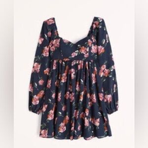 BRAND NEW Abercrombie & Fitch Navy Floral Babydoll Mini Dress